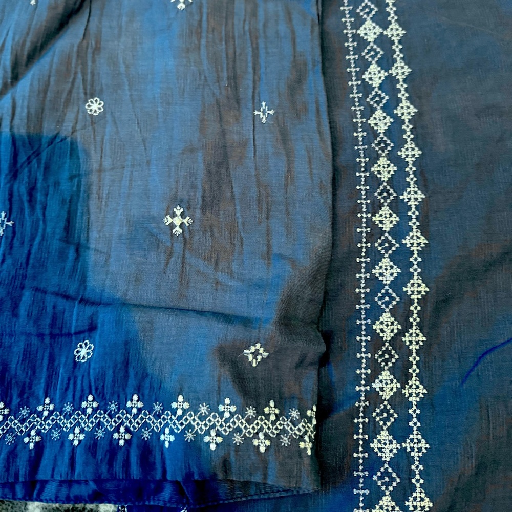 Agha Noor Pakistani Kurta Blue Broshia Cotton Fully Embroidered Front Size Large - Picture 6 of 8